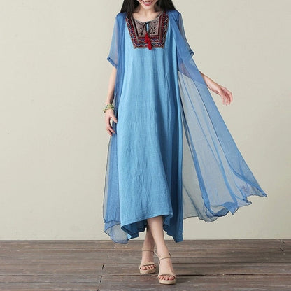 Buddha Trends Dress Embroidery Elegant Two-Pieces Dress