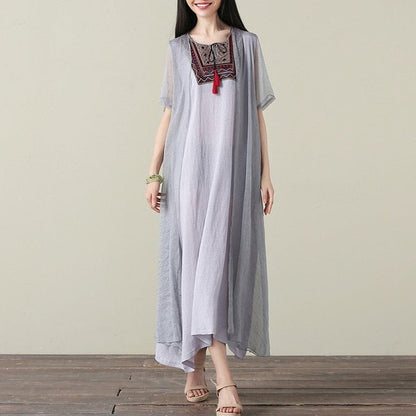 Buddha Trends Dress Výšivka Elegantní dvoudílné šaty