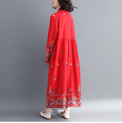 Buddha Trends Dress Floral Embroidered Modern Chinese Dress