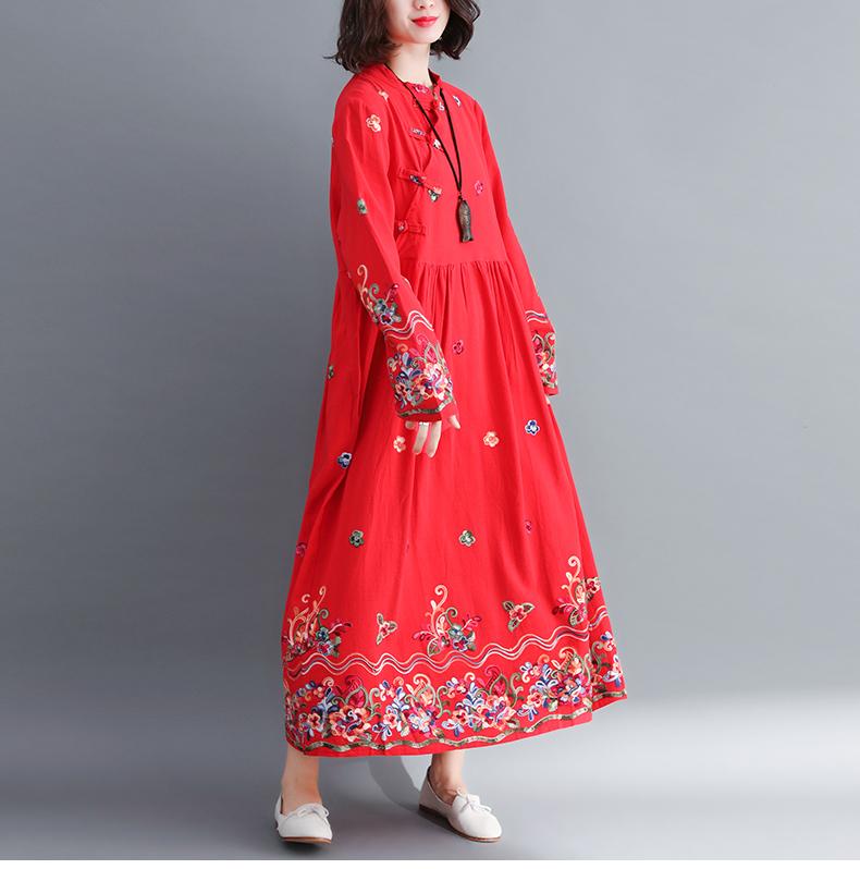 Buddha Trends Dress Floral Embroidered Modern Chinese Dress