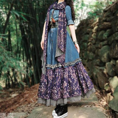 Buddha Trends Kleid Floral Patchwork Jeanskleid | Mandala