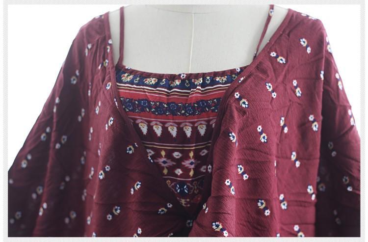 فستان بوذا تريندز فستان ماكسي عتيق بطبعة زهور وأكمام فانوس بوهيمية | ماندالا