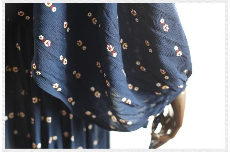 Buddha Trends Dress Floral Print Vintage Maxi Dress with Bohemian Lantern Sleeves | Mandala