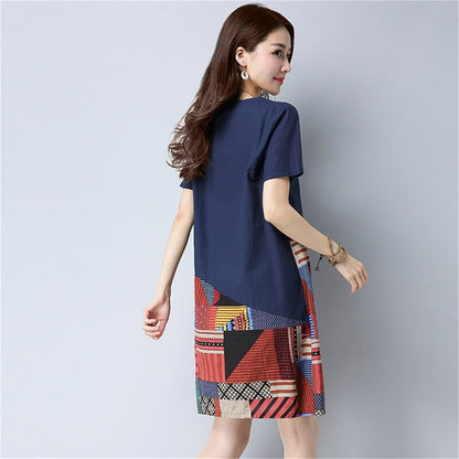 Φόρεμα Buddha Trends Folk print Φόρεμα πουκάμισο με κοντό μανίκι