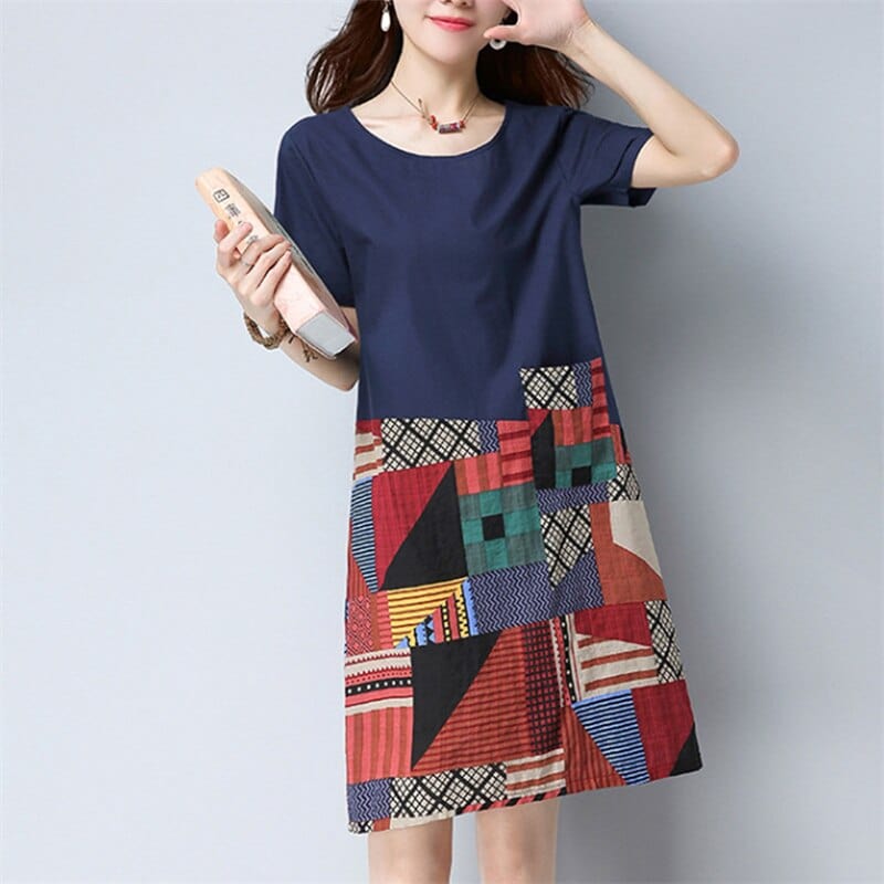 Budda Trends Dress Folk Print Sukienka koszulowa z krótkimi rękawami