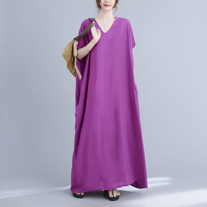 Buddha Trends Dress Fuchsia / One Size V-Neck Batwing Sleeve Solid Robe