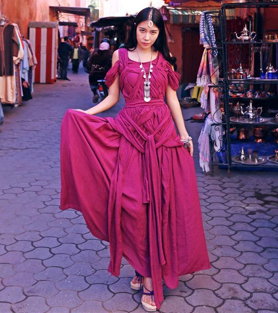 اتجاهات بوذا فستان Fushia / S أنيق ومثير بدون أكتاف فستان طويل بأشرطة | ماندالا