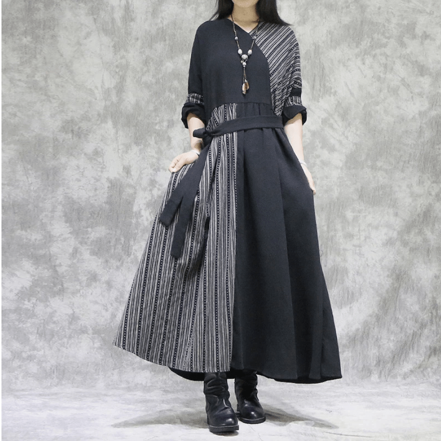 Buddha Trends Dress Geometric Patchwork Midi Dress | Nirvána