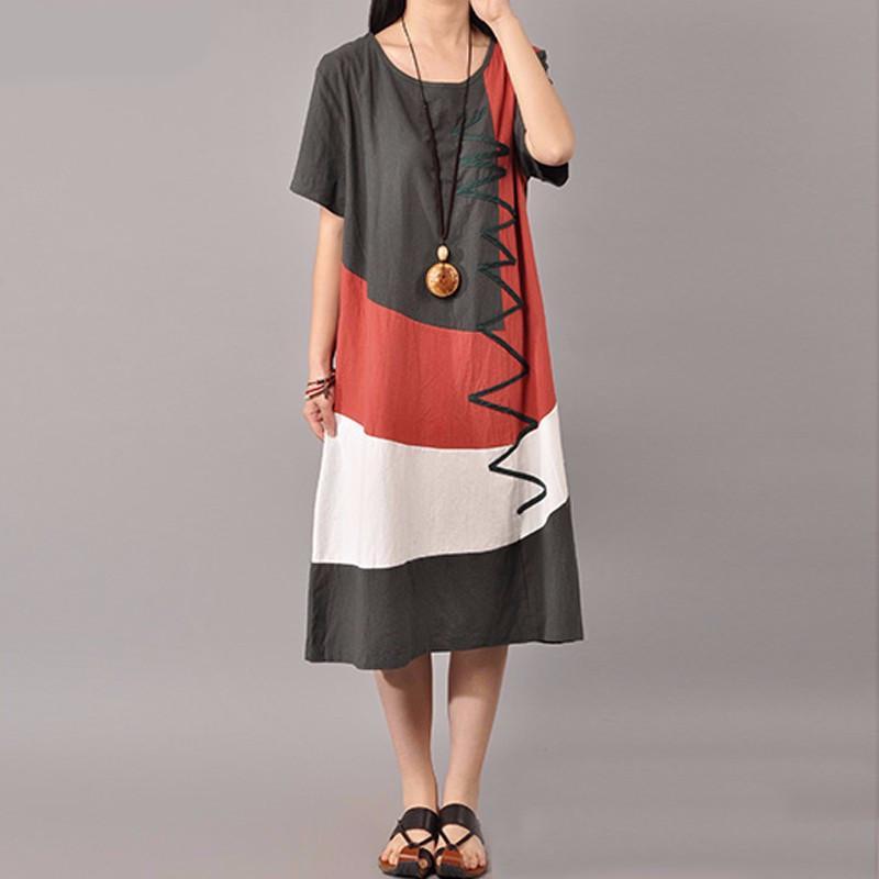 Buddha Trends Kleid Grau / 5XL Geometrisches Vintage-Kleid in Übergröße