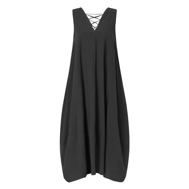 Buddha Trends Dress gray / L Casual V-neck Sleeveless Midi Dress