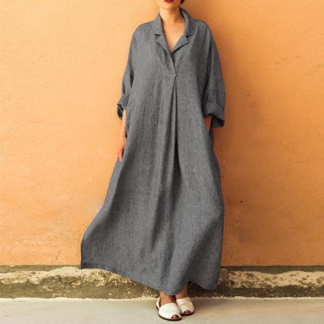 Sukienka Buddha Trends Szara / S Oversize Sukienka koszulowa maxi