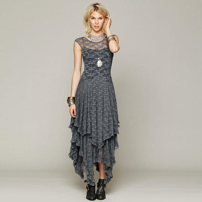 Buddha Trends Kleid Grau / XL Layered Irregular Lace Bohemian Kleider