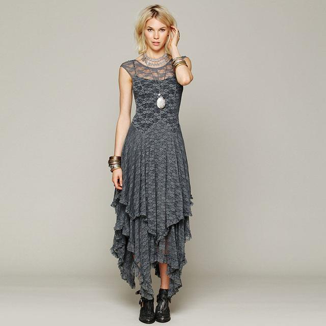Buddha Trends Dress Gray / XL Layered Irregular Lace Bohemian Dresses