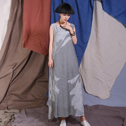 Buddha Trends Dress Grey / L 2 odstíny šedé Maxi šaty bez rukávů
