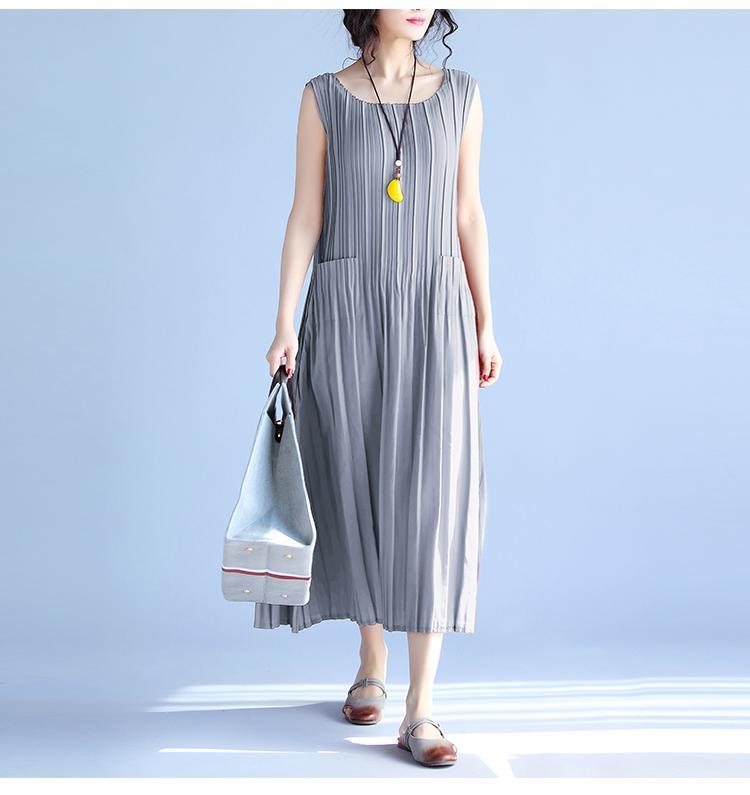 Φόρεμα Buddha Trends Γκρι / L Bright Destiny Πλισέ Midi Φόρεμα