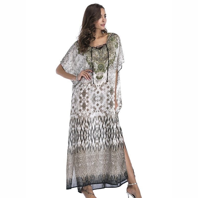 Φόρεμα Buddha Trends Grey / One Size Chiffon Bohemian Beach Maxi Dress