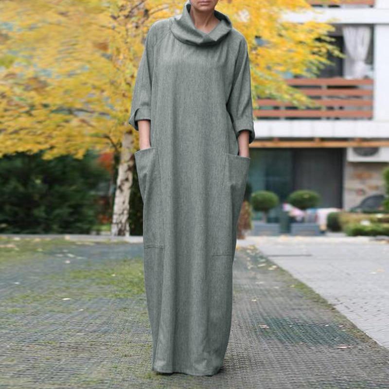 Buddha Trends Kleid Grau / S Alpha State Loose Rollkragen Maxi Kleid