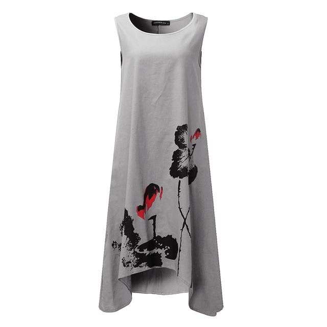 Buddha Trends Dress Grey / S Floral Lily Sun Dress