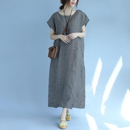 Buddha Trends Dress Grey / XL Vintage Cotton Midi Dress