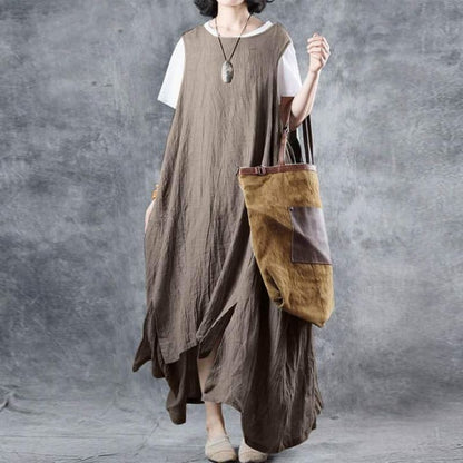 Buddha Trends Dress Kaki / Robe mi-longue asymétrique sans manches XXXL