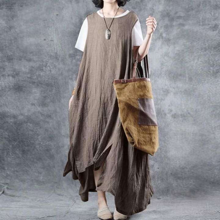 Buddha Trends Dress Khaki / XXXL Asymmetrical Sleeveless Midi Dress