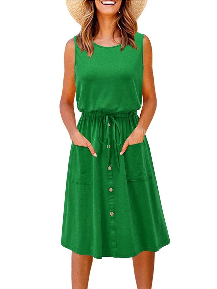 Buddha Trends Dress Lace-up Mid Dress With Pockets