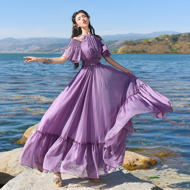 Buddha Trends Dress Lavanda / S Light Purple Bohemian Chiffon Maxi Dress | Mandala