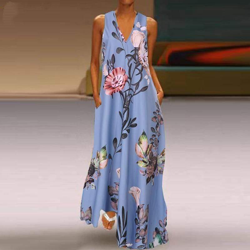 Vestido Buddha Trends Azul claro / S Venus Vestido floral bohemio moderno