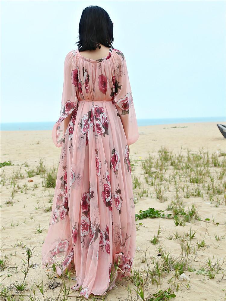 Buddha Trends Dress Light Pink Floral Chiffon Dress | Mandala