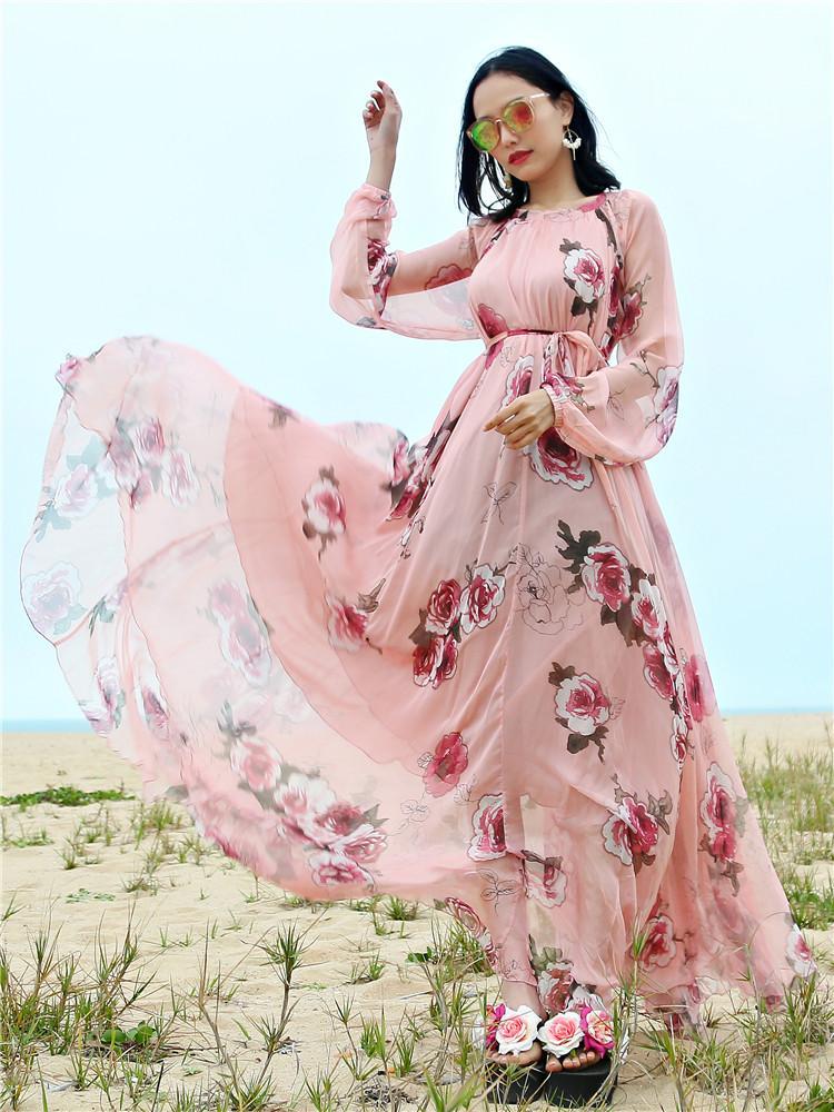 Φόρεμα Buddha Trends Φόρεμα Ανοιχτό Ροζ Floral Σιφόν | Μάνταλα