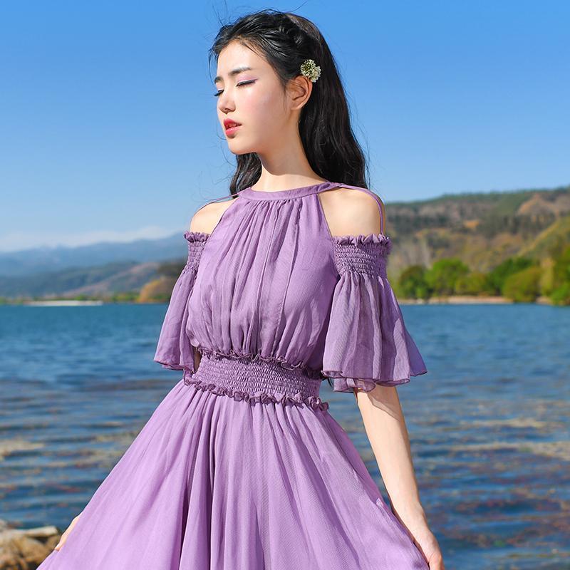 Φόρεμα Buddha Trends Ανοιχτό Μωβ Bohemian Chiffon Maxi Dress | Μάνταλα