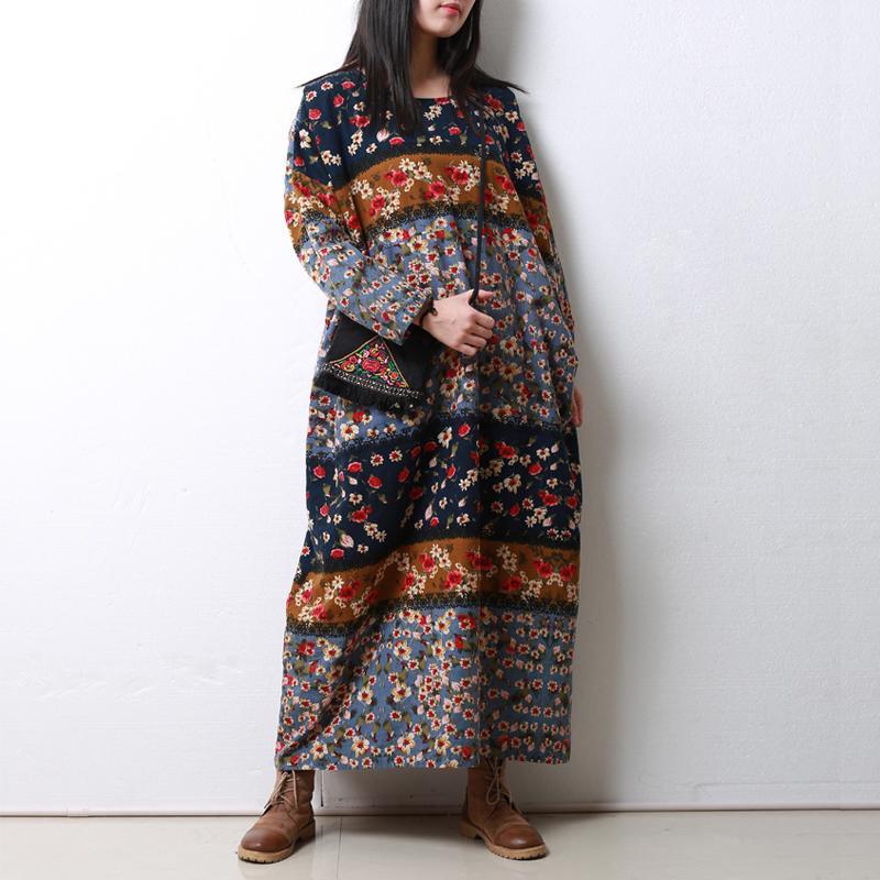 Buddha Trends Dress Long Sleeve Floral Patchwork Robe