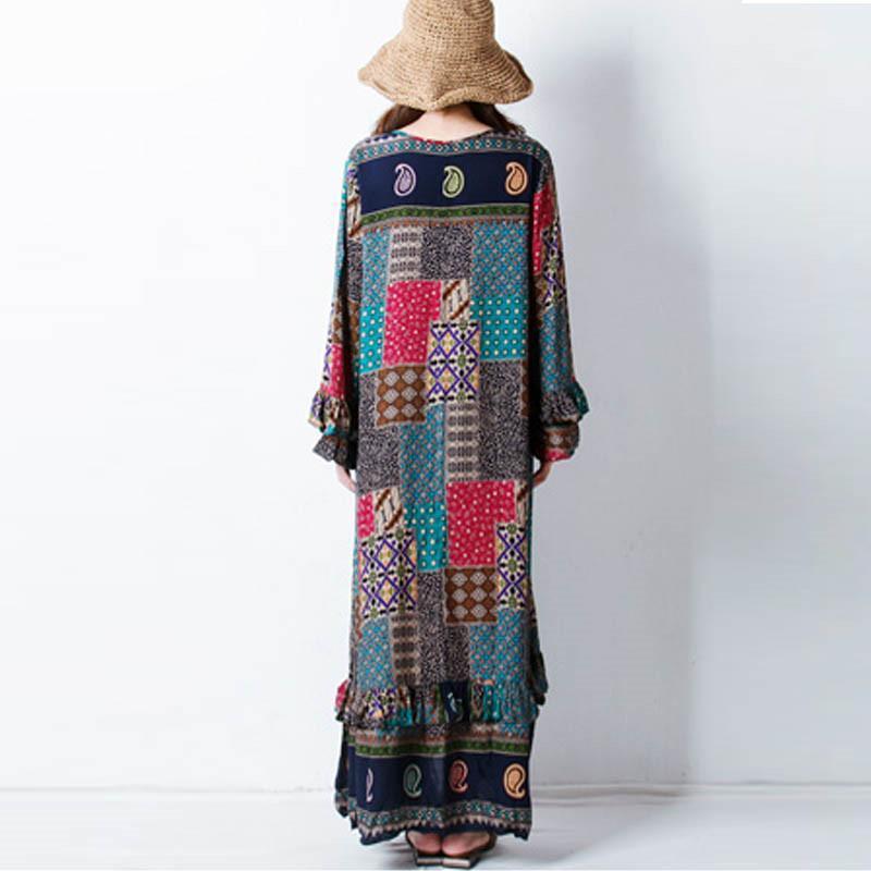 Buddha Trends Dress Long Sleeves Floral Patchwork Hippie Dress