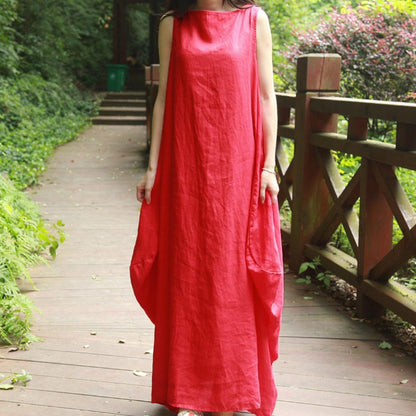 Buddha Trends Dress Longgar Maxi Dress Tanpa Lengan