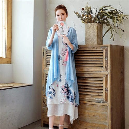 Buddha Trends Dress Robe mi-longue à fleurs + cardigan | OOTD