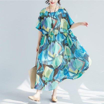 Φόρεμα Buddha Trends Multi Blue / One Size Empire Waist Beach Chiffon Dress