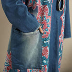 Buddha Trends Dress Multi Blue / One Size Flash Patchwork Denim Dress con grandi tasche