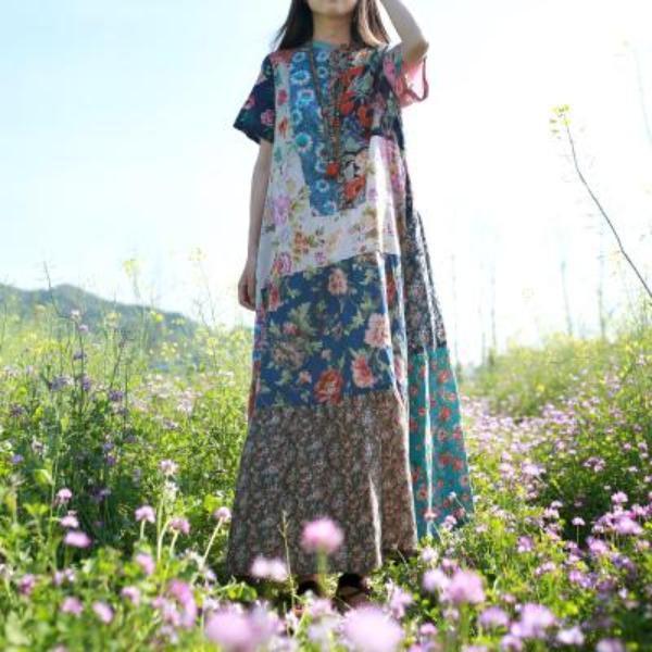 Buddha Trends Dress Multi-Grey / M Multicolor Random Patchwork Hippie šaty
