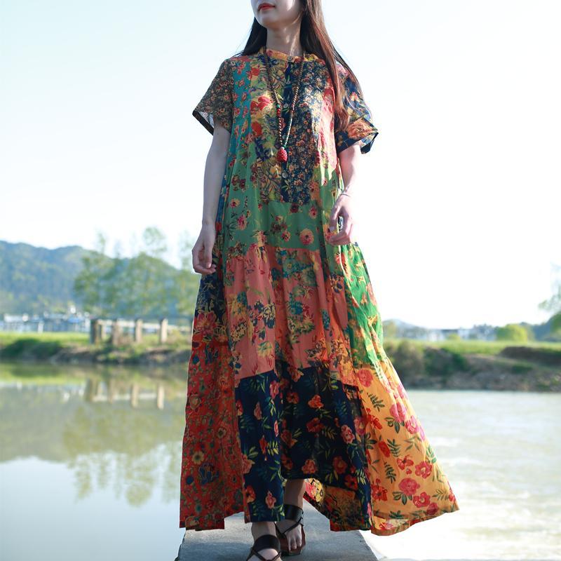 فستان Buddha Trends متعدد الألوان برتقالي / M متعدد الألوان عشوائي مرقع فستان هيبي