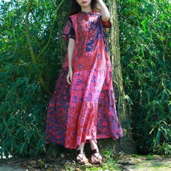 Buddha Trends Dress Multi-Pink / M Multicolor Losowo patchworkowa sukienka hippie