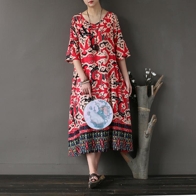 Φόρεμα Buddha Trends Multi Red / One Size Asia Mystery V Neck Midi Dress