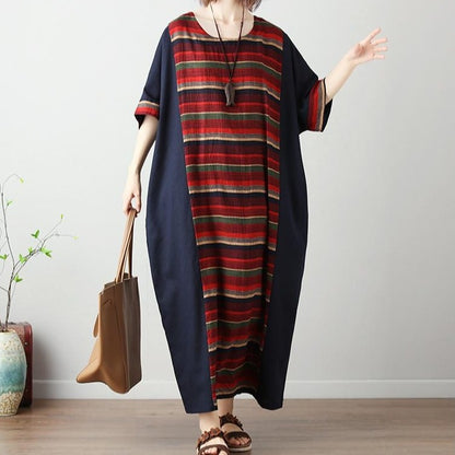 Buddha Trends Dress Multicolor / M Elegant Striped Spliced Dress