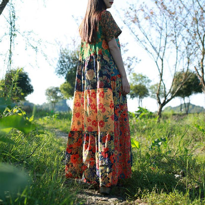 Vestido de Buddha Trends Vestido hippie multicolor con patchwork al azar