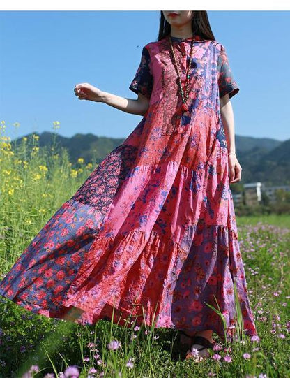 بوذا ترندز فستان متعدد الألوان عشوائي مرقع هيبي
