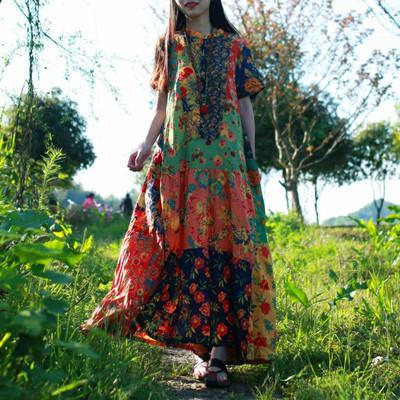 Buddha Trends Dress Robe hippie patchwork aléatoire multicolore