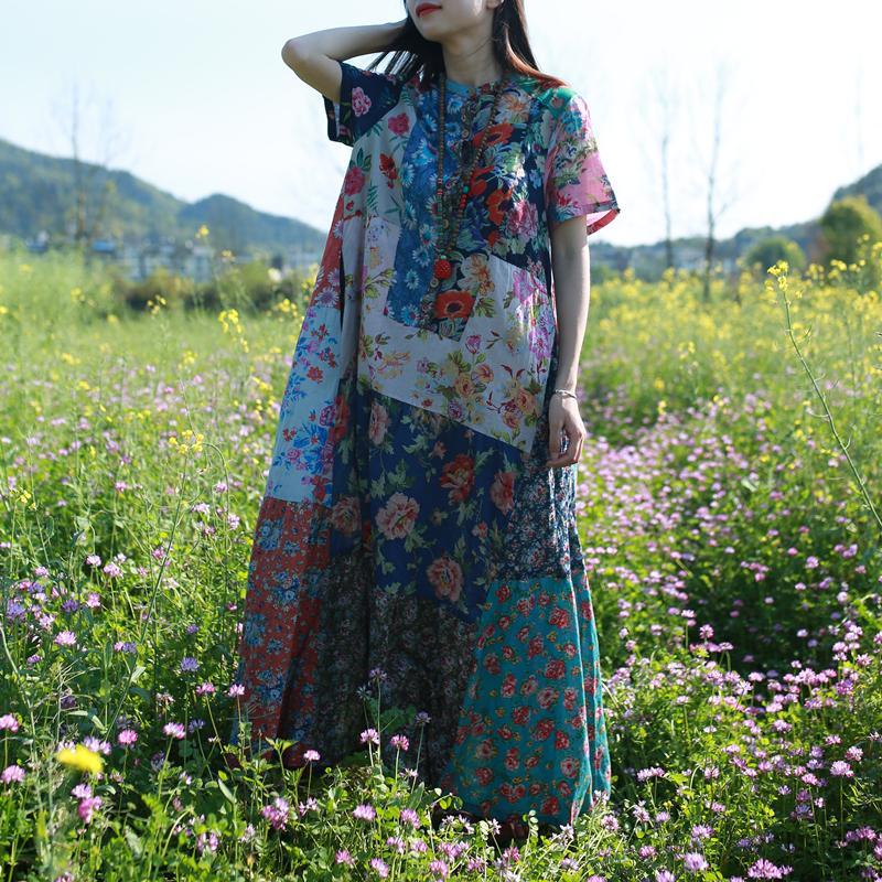 Buddha Trends Dress Robe hippie patchwork aléatoire multicolore