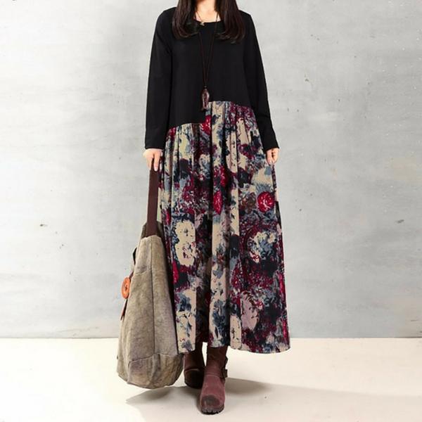 Buddha Trends Kleid Mehrfarbig / S Empire-Taille, florales Vintage-Kleid