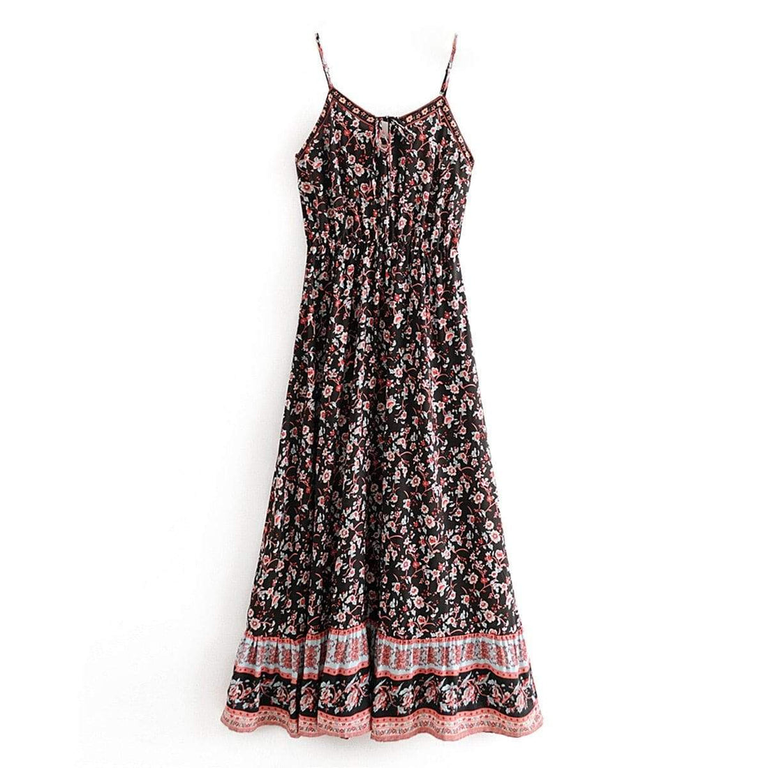 فستان سيرينيتي بطبعة زهور عصرية بوهو متوسط ​​الطول