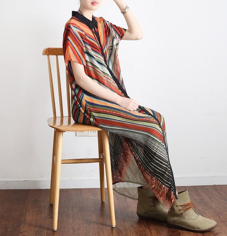 Buddha Trends Dress Multicolor Striped Long Shirt Dress