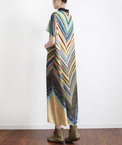 Buddha Trends Dress Multicolor Striped Long Shirt Dress